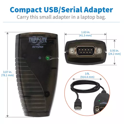 Tripp Lite USA-19HS Keyspan USB to Serial Adapter - USB-A Male to DB9 RS232 Male, 3 ft. (0.91 m), TAA