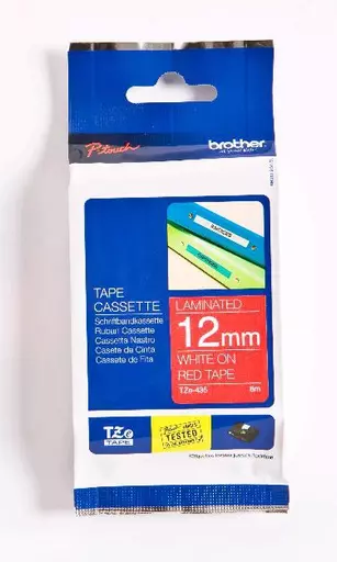 Brother TZE-435 DirectLabel white on red Laminat 12mm x 8m for Brother P-Touch TZ 3.5-18mm/6-12mm/6-18mm/6-24mm/6-36mm