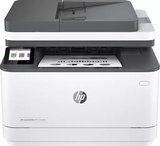 HP LaserJet Pro MFP 3102fdn Printer, Black and white, Printer for Small medium business, Print, copy, scan, fax, Automatic document feeder; Two-sided printing; Front USB flash drive port; Touchscreen