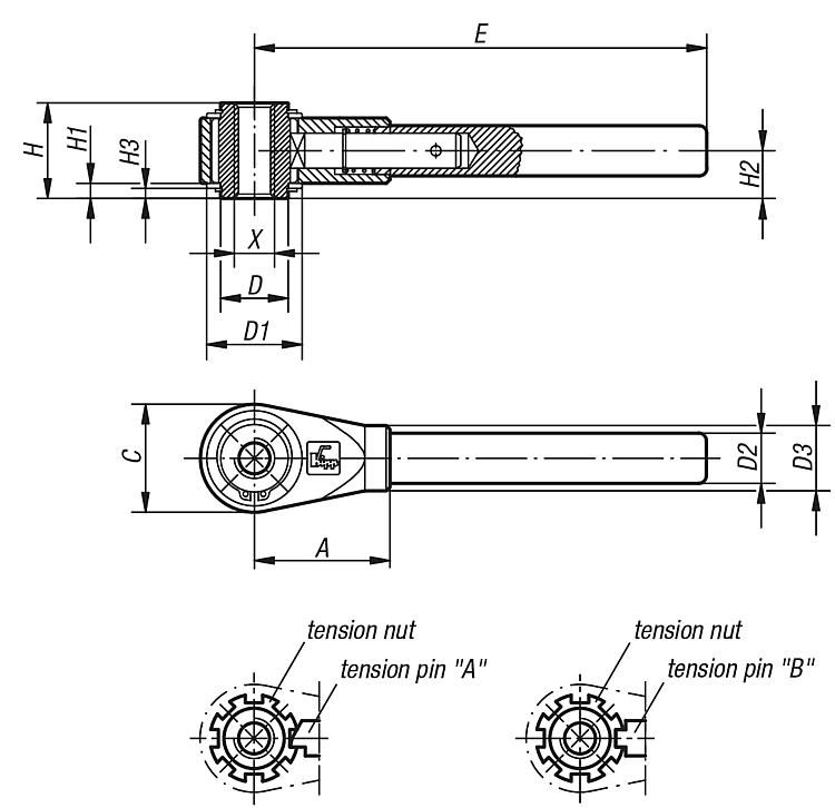 Ratchet Lever. M12 Thread. 150mm Long Handle.