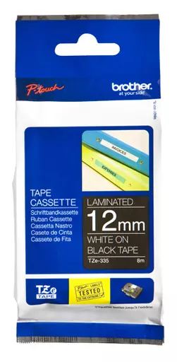 Brother TZE-335 DirectLabel white on black Laminat 12mm x 8m for Brother P-Touch TZ 3.5-18mm/6-12mm/6-18mm/6-24mm/6-36mm