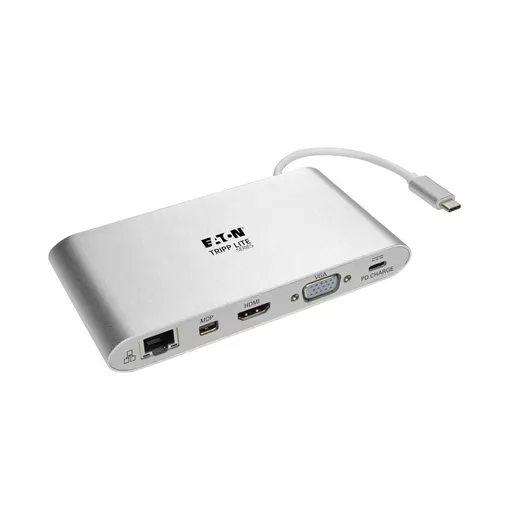 Tripp Lite U442-DOCK1 USB-C Dock, Dual Display - 4K HDMI/mDP, VGA, USB 3.x (5Gbps), USB-A/C Hub, GbE, Memory Card, 100W PD Charging