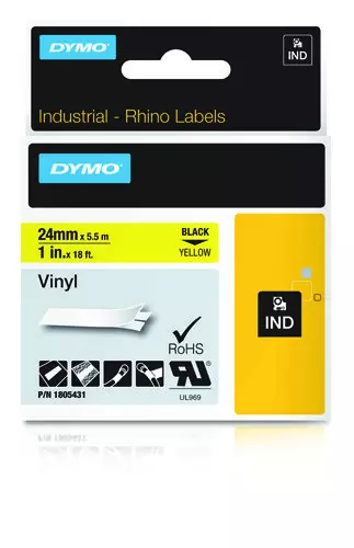 Dymo 1805431 Ribbon Vinyl black on yellow 24mmx5,5m for Dymo Rhino 6-24mm