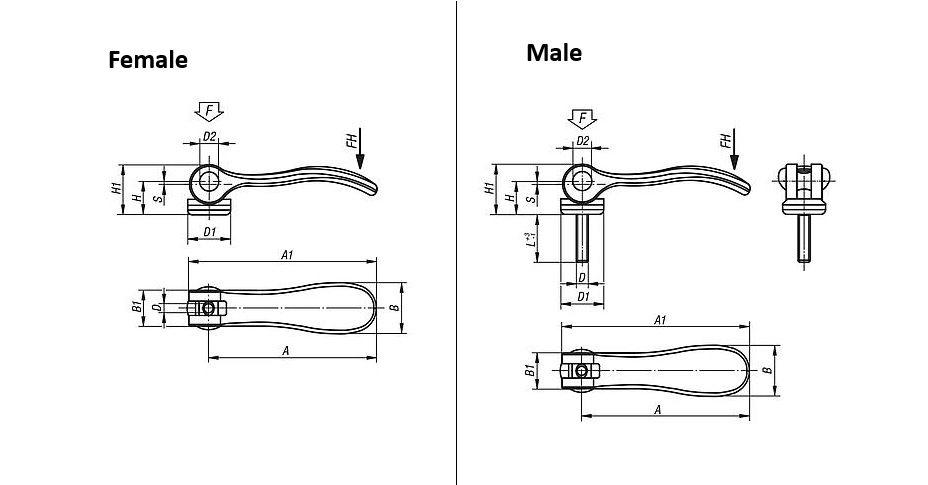 Cam Lever. 52.3mm Handle Length. M4 Stainless Steel Thread.Electropolished.