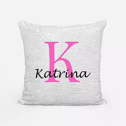 Personalised Sequin Magic Cushion For Her – Custom Initial "K" & Name Gift