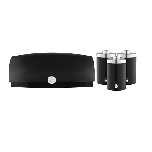 Swan TownHouse Set of 3 Canisters and Bread Bin Bundle in Black