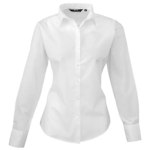 Premier_LadiesPoplinLongSleeveBlouse_PR300_White_Front.png