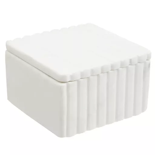 Decorative  Ribbed Box, Olivia, White Marble, Small