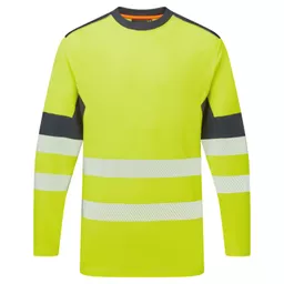 SYS602-YN-System-Hi-Vis-Eco-Long-Sleeve-Yellow-Navy-Cotton-Cool-T-Shirt-Front straight on With Segmented Tape.png