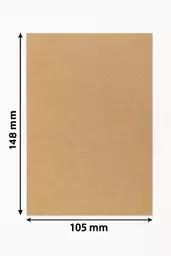 A6 brown kraft paper, 148mm x 105mm with visible height label.