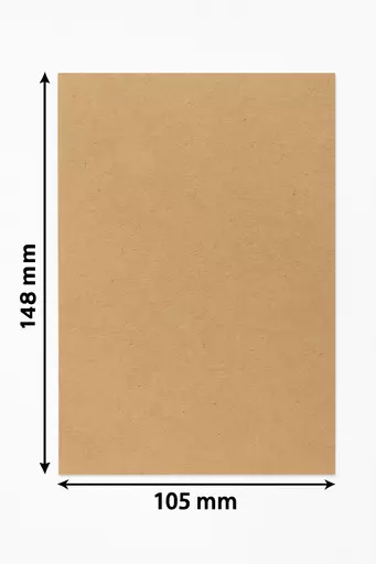A6 brown kraft paper, 148mm x 105mm with visible height label.