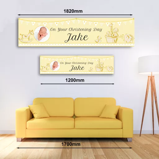Personalised Banner -  Yellow Christening Banner with Photo