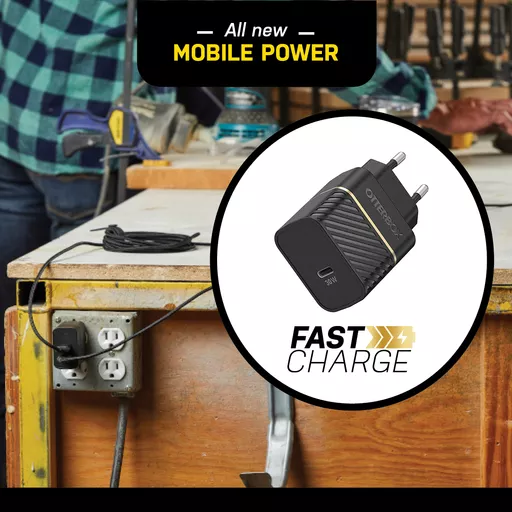 OtterBox EU Wall Charger 30W GaN - 1X USB-C 30W USB-PD, black