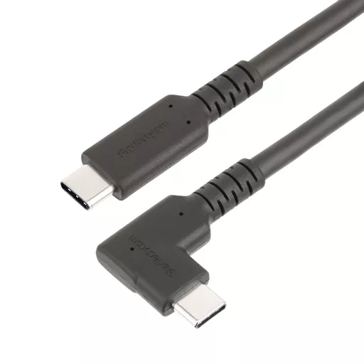 StarTech.com 3ft (1m) Rugged Right Angle USB-C Cable, USB 3.2 Gen 2 (10 Gbps), Full-Featured USB C to C Data transfer Cable, 4K 60Hz DP Alt Mode, 100W Power Delivery - 90 Degree USB Type-C Cable