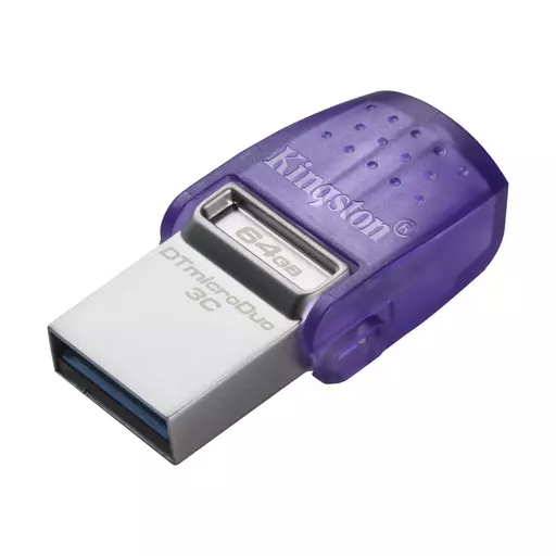 Kingston Technology DataTraveler microDuo 3C USB flash drive 64 GB USB Type-A / USB Type-C 3.2 Gen 1 (3.1 Gen 1) Purple, Stainless steel