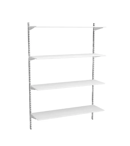 1620mm Chrome Twin Slot Shelving Kit with 4 x 100cm Wooden White Shelves