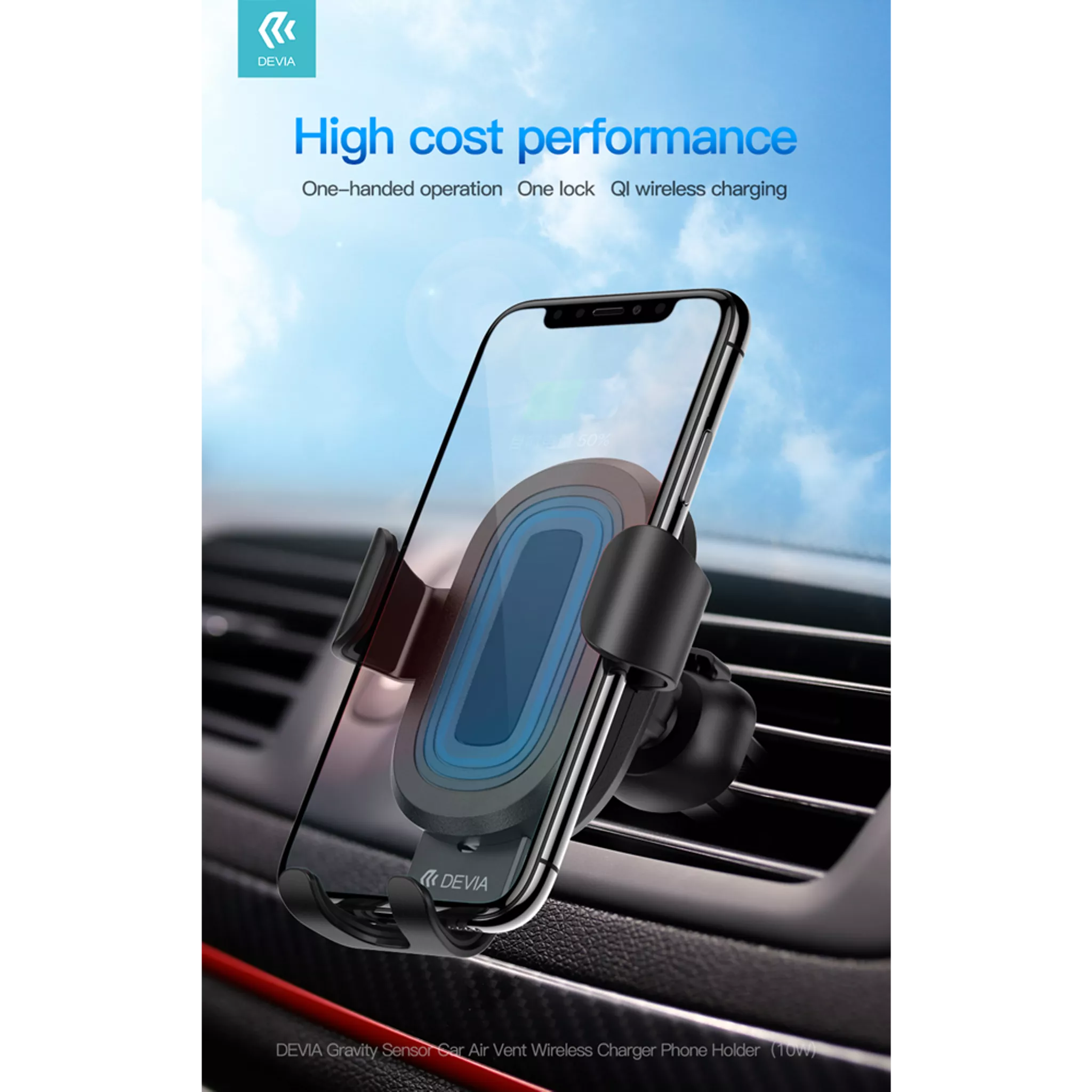 10W Wireless Charging Gravity Sensor Air Vent Car Holder in Default