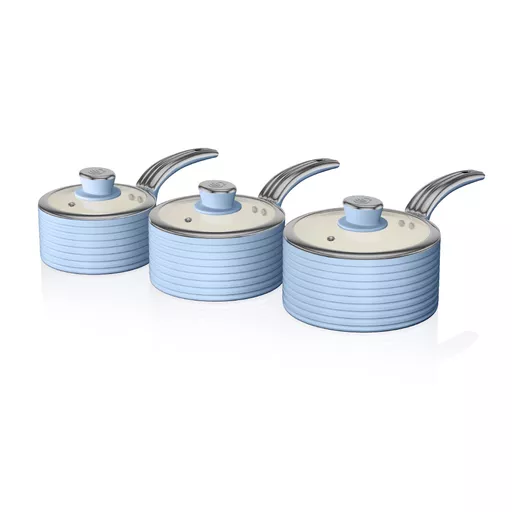 Retro 3 Piece Saucepan Set Blue