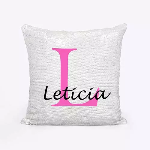 Personalised Sequin Magic Cushion For Her - Initial L and Name