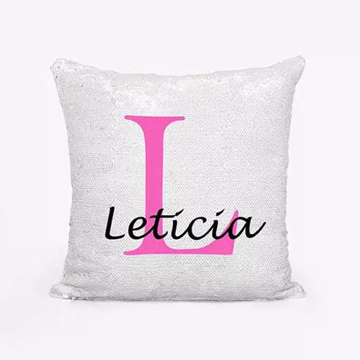 Personalised sequin cushion for her. name & initial magic pillow gift