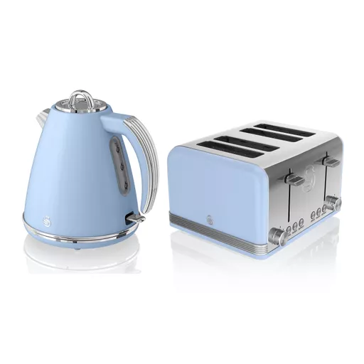 Retro 4 Slice Toaster and Cordless Kettle Bundle in Blue
