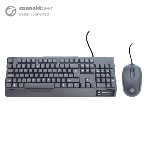 connektgear KB235 USB Standard UK Layout Keyboard and 3 Button Optical Mouse - Black