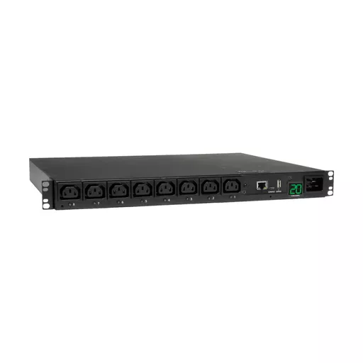 Tripp Lite PDUMH20HVNET 3.7kW Single-Phase 208/230V Switched PDU - LX Platform, 8 C13 Outlets, C20 Input with L6-20P Adapter, 2.4m Cord, 1U Rack-mount, TAA