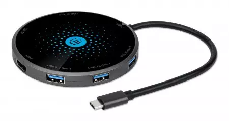 Manhattan USB-C Dock/Hub with Card Reader and Wireless Charging Pad, Ports (x5): USB-C to HDMI, USB-A (x3) and USB-C, With Power Delivery (60W) to USB-C Port (Note additional USB-C wall charger and USB-C cable needed), Wireless Charging (10W), Black,3 Yea