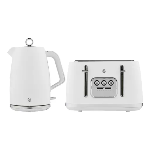 Swan Serenity Kitchen Set, 1.7L Kettle & 4 Slice Toaster in White