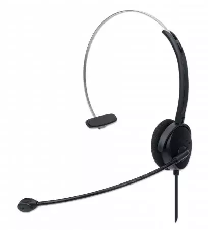 Manhattan Mono On-Ear Headset (USB), Microphone Boom (padded), Retail Box Packaging, Adjustable Headband, In-Line Volume Control, Ear Cushion, USB-A for both sound and mic use, cable 1.5m, Three Year Warranty