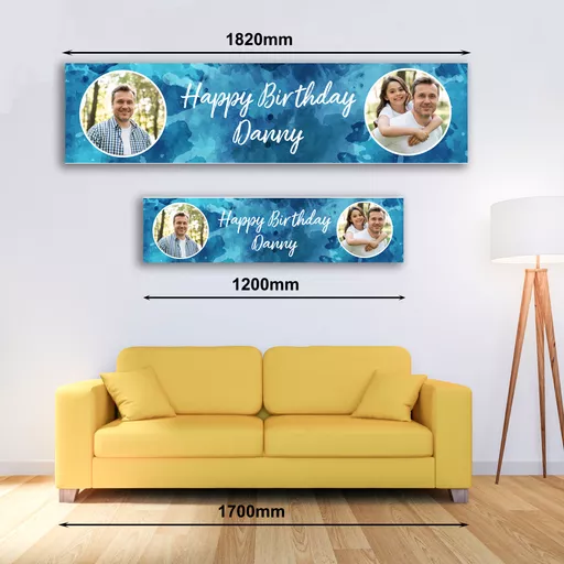 Personalised Banner - Blue Splash Birthday Banner with Photo