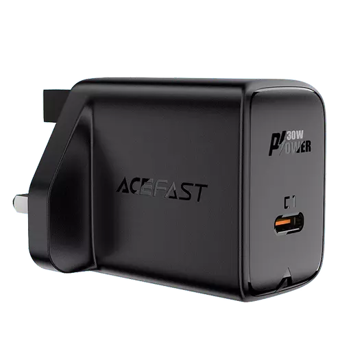 Acefast - 30W GaN USB-C Power Delivery 3-Pin UK Charging Plug - Black
