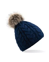 Faux Fur Pom Pom Cable Beanie