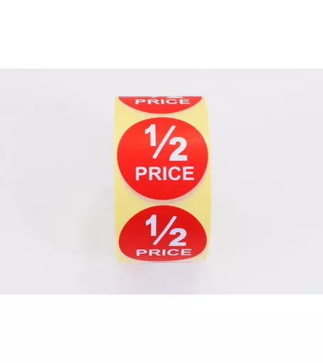 '1/2 Price' Circular Adhesive Stickers - 50mm (Roll of 1000)