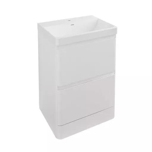 Grovely 60cm x 43cm, 2 Drawer Base Vanity Unit - High Gloss White
