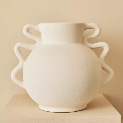 Cream Vase with Abstract Handles, Sonata, Small