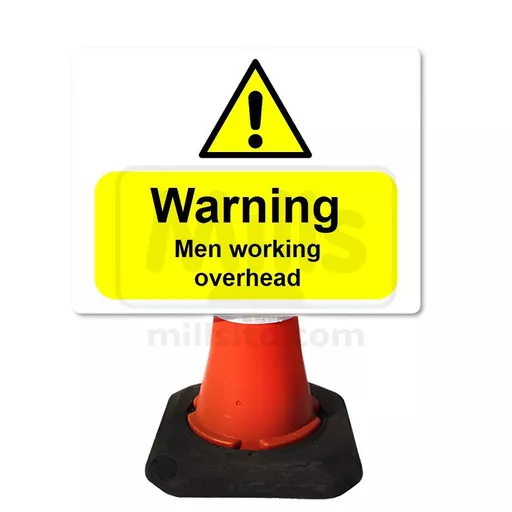 Mills Warning Men Working Overhead Cone Sign - 650mm x 450mm