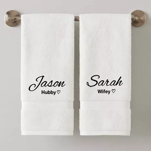 Personalised Hubby Wifey Couple Embroidered Towels