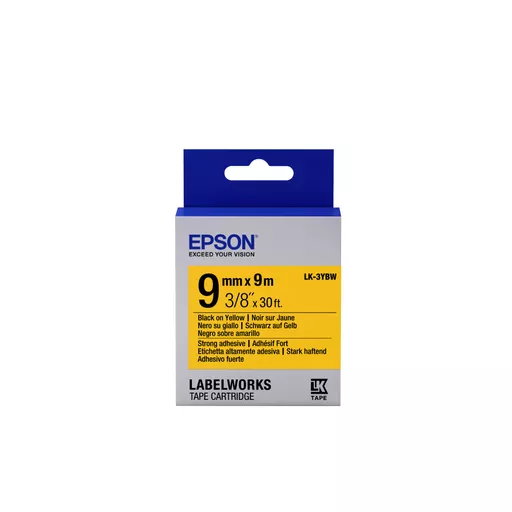 Epson C53S653005/LK-3YBW Ribbon black on yellow extra adhesive 9mm x 9m for Epson LabelWorks 4-18mm/36mm/6-12mm/6-18mm/6-24mm