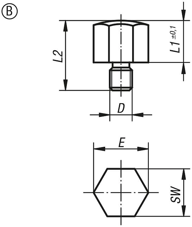 Positioning Foot. Form B. 22mm Square Face. M12 Thread. Hardened Steel.