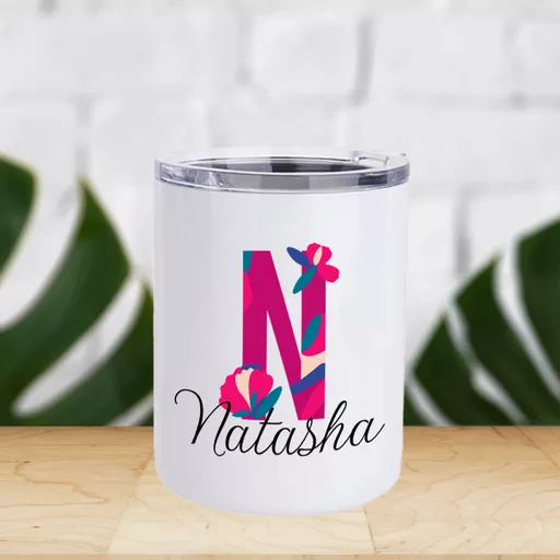 Initial & Name Lowball Tumbler Blue, Gold Silver or Pink