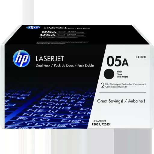 HP CE505D/05A Toner cartridge black twin pack, 2x2.3K pages ISO/IEC 19752 Pack=2 for HP LaserJet P 2035/2055