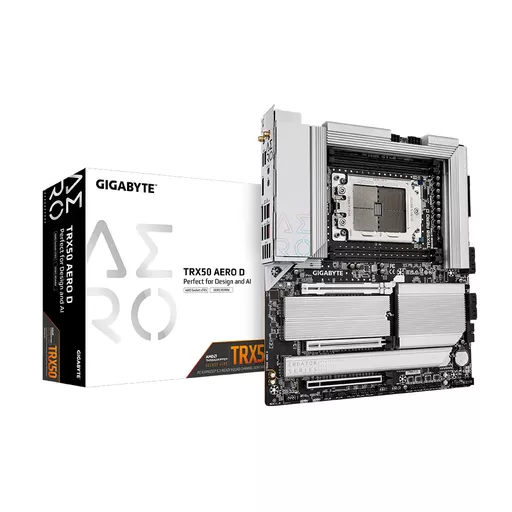 Gigabyte TRX50 AERO D Motherboard - Supports AMD Ryzen PRO 7000 CPUs, 16+8+4 Phases Digital VRM, up to 7800MHz DDR5 (OC), 4xPCIe 4.0 M.2, Wi-Fi 7, 2.5GbE LAN, USB 3.2 Gen 2