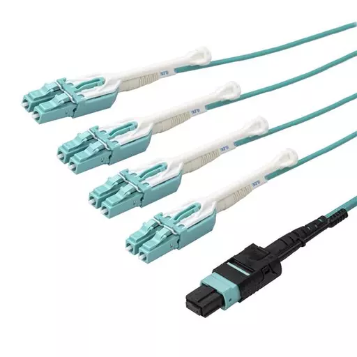 StarTech.com 2m (6ft) MTP(F)/PC to 4x LC/PC Duplex Breakout OM3 Multimode Fiber Optic Cable, OFNP, 8F Type-A, 50/125µm LOMMF, 40G Networks, Low Insertion Loss, MPO to LC Fiber Patch Cord