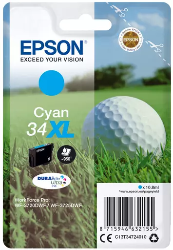 Epson C13T34724020/34XL Ink cartridge cyan high-capacity Blister Acustic Magnetic, 950 pages 10,8ml for Epson WF-3720