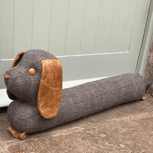 Harris Tweed Uist Night & Leather Dog Draught Excluder