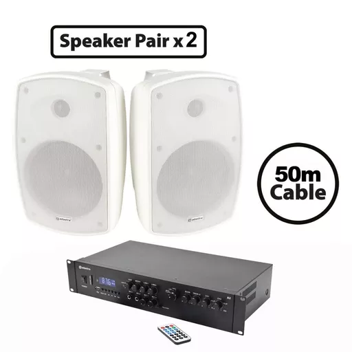 Adastra A2 Amplifier with x4 BH6-W Speakers Background Music System Bundle