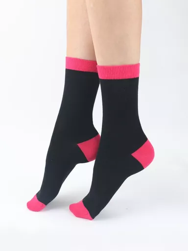 Pretty Polly Black and Pink Plain Socks.jpg