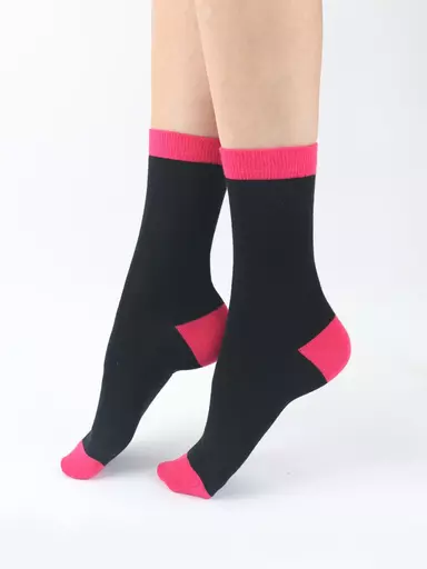 Pretty Polly Black and Pink Plain Socks.jpg