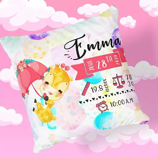 Personalised baby cushion cute design with weight name date
